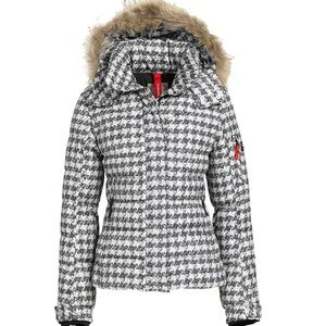 Bogner Sale Fire & Ice puffy down ski jacket size 6 gray white houndstooth euc